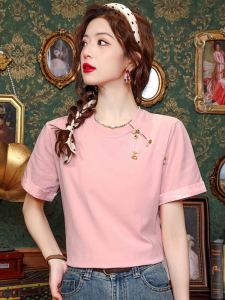 New Chinese Style Short Sleeve Crew Neck Casual Minimalist Elegant Summer New Arrival Bottoming Shirt Pure Color Chic T-Shirt Tops