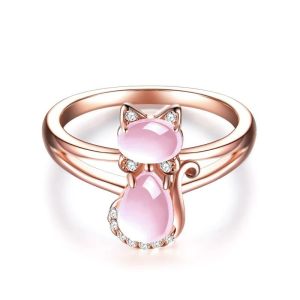 Huitan Pink Cat Ring for Women Creative Animal Rings Fancy Birthday Gift Fashionable Accessories Daily Wear Chic Jewelry