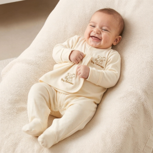 Tiny Tummies 2in1 Organic Sleepsuit with Washcloth Set for Newborn Baby (SLW- 4544)