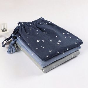 Spring Summer Cotton Gauze Pajama Pants Thin Loose Plus Size Couple Gingham Pants Men and Women Home Pants Japanese Leisure