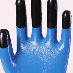 ถุงมือป้องกันแรงงาน ทนทานต่อการสึกหรอ ป้องกันน้ำมัน และกันลื่น ถุงมือเคลือบยางไนไตรล์สำหรับงานในสถานที่ทำงาน ทนทาน