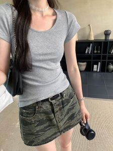 Áo Thun Nữ Tay Ngắn Ôm Vừa Vặn Màu Trơn Mùa Hè Thường Ngày Cổ Tròn Chất Liệu Cotton Pha Trộn Polyester Phong Cách Hàn Quốc