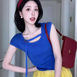 chaqi | Klein Blue Slim Fit Short Sleeve T-Shirt Womens New 2025 Summer High End Unique Style Top Comfortable Commute Style Pure Color