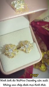 Khuyên Tai Nụ Mạ Vàng T787 Hình Hoa 5 Cánh Đính Đá Sáng Siêu Xinh