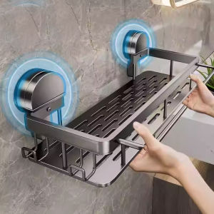 Suction Cup Bathroom Shelf No Drill Wall Mounted Shampoo Bottle Shower Rack Toilet Storage Rack Aluminum Bathroom Kitchen