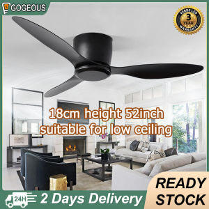 Goegous 52inch ceiling fan modern design 6 gear wind black ceiling fan with remote 3 blades big ceiling fans big size 18cm height nordic ceilings fan for living room dinning room bedroom