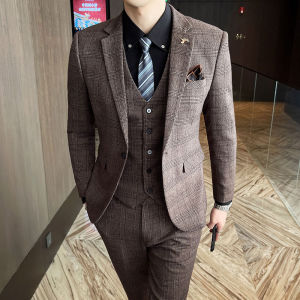 Suit Suit Men Silm Casual Business Wear Groom Wedding Suit Fancy Plaid Blazer Trendy