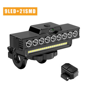 9 LED Bicycle Headlight TYPE-C Rechargeable Cycling Safety Front Lamp Power Display MTB Road Bike Flashlight for Night Riding