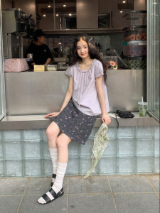 Mixd | Áo Blouse Dễ Thương Kiểu Pháp Có Túi Bong Bóng Tay Ngắn