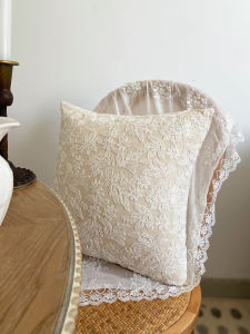 ผ้าคลุมหมอนผ้าลูกไม้สไตล์ฝรั่งเศสสีขาวสไตล์ชนบท ผ้าคลุมหมอนโซฟาสไตล์นอร์ดิก INS สำหรับห้องนั่งเล่น หมอนอิงเตอร์เฟซ หมอนอิงเอว