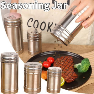 ภาชนะเก็บเครื่องปรุงขวดโถพริกไทยเครื่องปรุงสแตนเลสสตีลพร้อมกล่องถังเครื่องปรุงเคสแบบหมุนได้สำหรับเก็บอุปกรณ์ที่ใช้ในครัวเครื่องเทศ