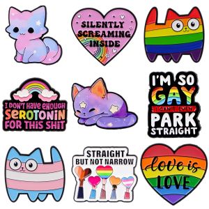 Rainbow Quotes Enamel Pin Cartoon Colorful Cats Brooch For Coat Womens Brooches Fashion Lapel Badges Jewelry Gift for Friends