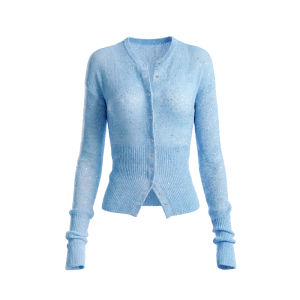 Blue Sweet Style Slim Fit Knitted Cardigan