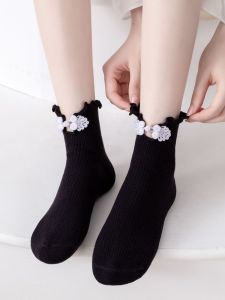 Artsy Chinese Style Traditional Buckle Tube Socks Chinese Knot Black JK Calf Socks Sweet Young Adult Ins Internet Celebrity Short Tube