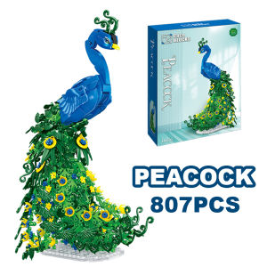 Creative 807PCS Peacock Building Blocks Bird Kit Flower Animal Series Model Assembly Brick Home Decoration Toy Gift For Boy Girl