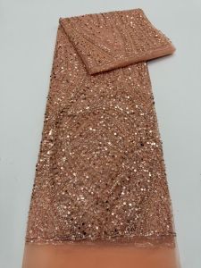 2026 African Heavy Beaded Lace Fabric Nigerian Embroidered Sequins Groom Wedding Party Dress Sewing High Quality 5 Yards