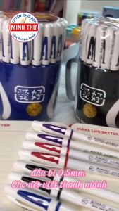 HỘP 12 Cây Bút Viết Chữ AAA Aihao AH - 801A Ngòi 05mm Chất mực cao cấp viết êm (Mực Xanh Tím Đỏ Đen) - MINH THƯ VPP