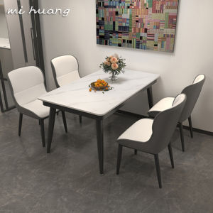 Italian Minimalist Stone Plate Dining Tables and Chairs Set For Home Rectangular Modern Light Luxury Small Apartment Dining Thickened Table