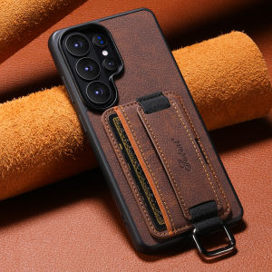SUTENI Lychee Texture Faux Leather Phone Case Wrist Strap Ring Buckle Card Holder Stand For Samsung S26 Ultra S25 Plus S24 S23