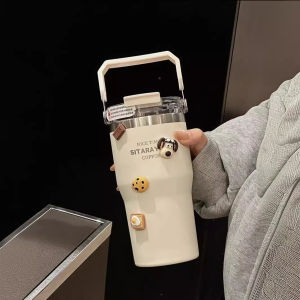 Large Capacity Portable Folding Straw Cup 304 Insulated Water Bottle Car Ice King Cold Cup Beverage Stainless Steel Cup for Ladies