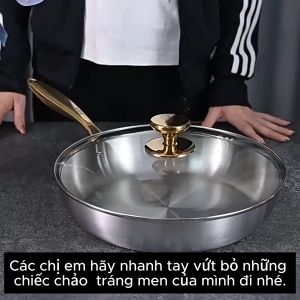 Chảo Inox 316 Không Tráng Chống Dính Đúc Nguyên Khối 30cm - Chảo Nấu Thực Phẩm Tiết Kiệm Năng Lượng