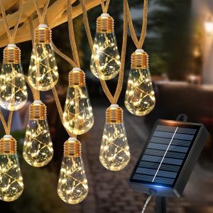 Solar Outdoor String Lights Fairy String Lights 15/10 Bulbs 8 Modes Courtyards Gardens Parties Camping Christmas Decorations