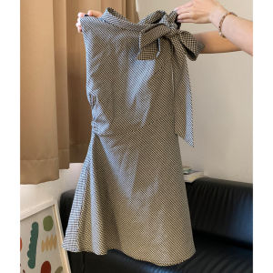 NIUVIES | French Style Check Pattern Sleeveless Fitted Waist Dress