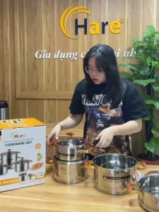 Bộ nồi inox đáy từ kèm xửng hấp HR-S345 (182024cm - S/S304) - thương hiệu Hare - Bảo hành 12 tháng