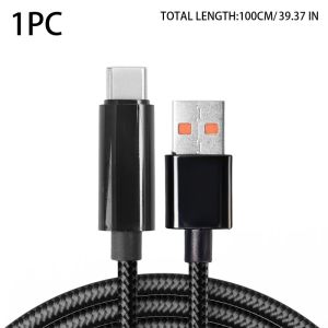 120W Smart Fast Charging Indicator Data Cable Nylon Braided USB A Data Cord Automatically Cuts Off Power Fast Charging Cable For Samsung Xiaomi