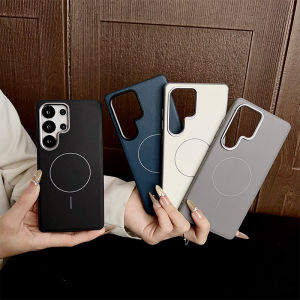 เคสโทรศัพท์แม่เหล็กหนังสุดหรูสำหรับ Samsung Galaxy S25 S24อัลตร้าสำหรับ MagSafe เป็นมิตรกับผิว S24 S25เคส Galaxy แข็งพร้อมเคสกันกระแทกกันกระแทกกรอบเลนส์โลหะ