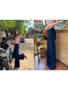 NIHAOKANONG | Quần Jeans Thiết Kế Cổ Điển Với Nhiều Túi Lớn