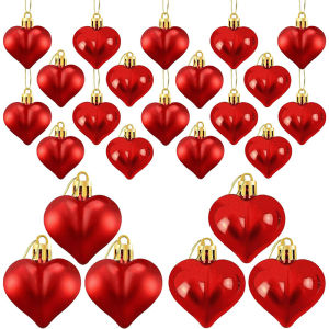 12Pieces Heart Shaped Ornaments Valentines Day Heart Ornaments Heart Baubles For Valentines Wedding Home Christmas Party Decor