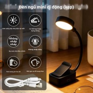 Đèn LED Kẹp Trên Bàn Làm Việc Đèn Ngủ Di Động Có Thể Sạc Lại 3 Màu Bảo Vệ Mắt Có Thể Điều Chỉnh Độ Sáng Cho Phòng Ngủ Đọc Sách Học Tập