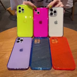 Fluorescent Neon Clear Case For iPhone 15 14 13 12 11 Pro Max XS SE 2020 XR X 7 8 Plus Cute Candy Color Slim Soft Silicone Cover