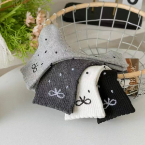 5Pairs Women Ribbon Bow Polka Dots Socks Lolita JK Korean Style Long Socks Casual Socks Cotton Socks