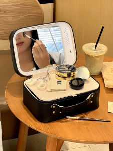 Portable Womens Makeup Bag Large Capacity Partition Handheld LED Lighted Mirror High End Handbag Small Suitcase