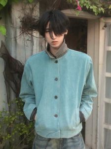 American Retro Lake Green Mens Short Jacket Spring Autumn High Sensation Cleanfit Collar Detroit Workwear Outerwear