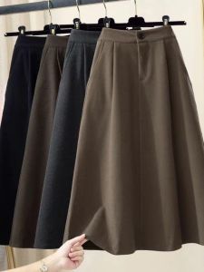 กระโปรงทรงเอเอวสูง ทรงสั้น ทรงยาวปานกลาง ทรงหลวม ทรงสี่เหลี่ยม สไตล์เกาหลี ฤดูใบไม้ร่วง 2024 กระโปรงทรงเอทรงสี่เหลี่ยม