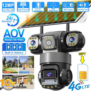 AOV LTE 4G Solar Camera With Sim Card 12MP Triple Lens Outdoor CCTV Video Camaras V380 Pro Security Protection Built in Battery