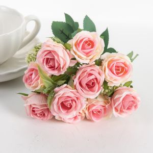 SMR | Artificial Flowers Ten Head Silk Rose Bundle Scrapbook Valentines Wedding Outdoor Garden Party Room Vase Table Decora Diy Gifts
