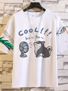 Summer Plus Size Loose Half Sleeve Couple T-shirt Cartoon Fun Cat and Dog Bottoming Shirt Fashion Short Sleeve T-shirt