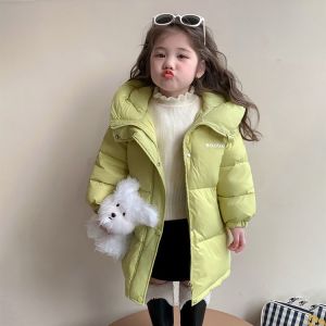 Girl over the Knee Pure Color Kids Winter Heattech Fashionable Korean Style Mid Length Long Length Thickened Baby down Jacket Hooded Outwear