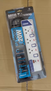 ปลั๊กไฟ รางปลั๊ก ปลั๊กพ่วง ยี่ห้อ Toshino 3 ช่อง 1USB/1Type-C  รุ่น ET-913UC พร้อมไฟสถานะ LED รองรับไฟ 2300 วัตต์ ฟรี ปลั๊กแปลง by iJoE