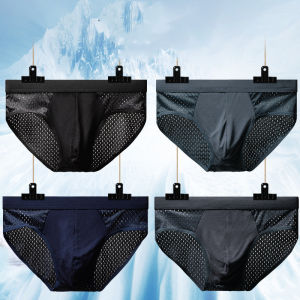 【Free Shipping】Mens Panties Summer Ice Silk Underwear Mesh Briefs Male Anti-Bacterial Briefs with Breathable Hole