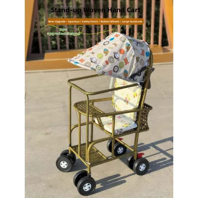 Light Portable Summer-Use Rattan Style Baby Stroller with Raised Guardrails