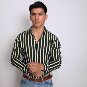 VENGOZ Kemeja Stripe Pria - Dark Green Stripe Shirt LS