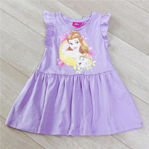 Princess Dress Childrens Cotton Short Sleeve Overhead Girls Mermaid Belle Princess Gown Casual Spring Autumn Cartoon Pattern