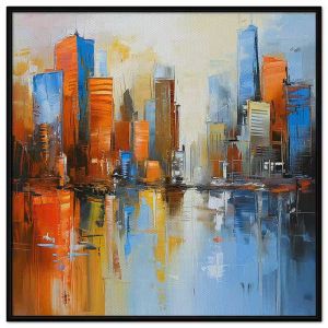 Tranh trừu tượng sơn dầu Thành phố. Tranh treo tường dán tường Canvas. CGI-310