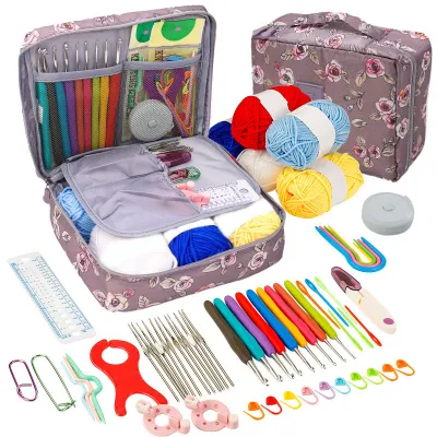 Crochet Kit Beginners Crochet Hook Set with Crochet YarnPortable Crochet Set Crochet Hooks Travel Knitting Crochet Supplies