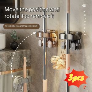 Bathroom wallmounted mop hooks suction cup organizer shelf bathroom mop hooks storage shelf